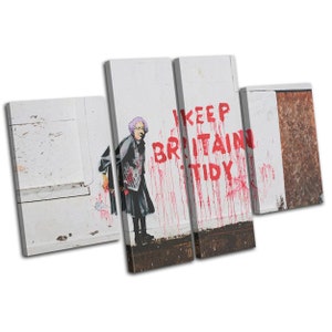 Britain Funny Lady Banksy Street MULTI  Canvas Art Print Box Framed Picture Wall Hanging