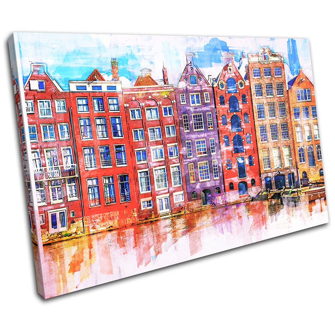 Amsterdam Canal Colourful Landmarks SINGLE Canvas Art Print Box Framed ...