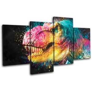 Colourful Dinosaur Kids Room Animals MULTI  Canvas Art Print Box Framed Picture Wall Hanging