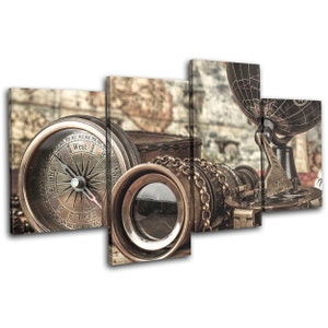Atlas Travel Compass Retro Vintage MULTI  Canvas Art Print Box Framed Picture Wall Hanging