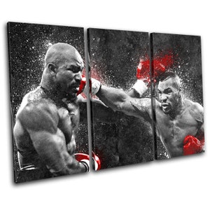 Mike Tyson Vs Evander Holyfield Boxing Boxer Grunge Abstract Sports Canvas Art Print Box Framed Picture Wall Hanging