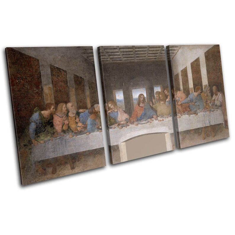 Leonardo Da Vinci Last Supper Vintage TREBLE Canvas Art Print Box ...
