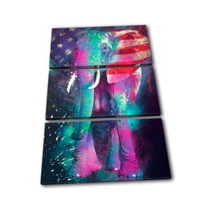 Multicoloured Elephant USA Neon Animals TREBLE  Canvas Art Print Box Framed Picture Wall Hanging