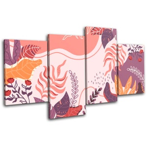 Floral Exotic Leaf Purple Abstract MULTI  Canvas Art Print Box Framed Picture Wall Hanging