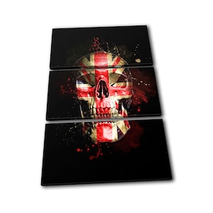 Union Jack Skull Grunge Maps Flags TREBLE  Canvas Art Print Box Framed Picture Wall Hanging