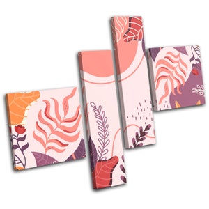 Floral Exotic Leaf Purple Abstract MULTI  Canvas Art Print Box Framed Picture Wall Hanging