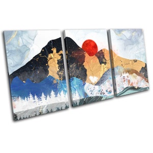 Abstract Mountain Nature Landscapes TREBLE  Canvas Art Print Box Framed Picture Wall Hanging