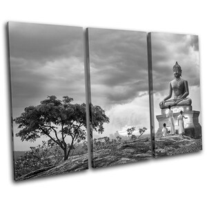 Buddha Temple Buddhist Monk Religion TREBLE  Canvas Art Print Box Framed Picture Wall Hanging