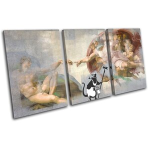 Creation of Adam Banksy Painter Urban TREBLE  Canvas Art Print Box Framed Picture Wall Hanging