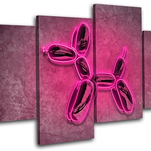 Pink Balloon Dog Neon Animals MULTI  Canvas Art Print Box Framed Picture Wall Hanging
