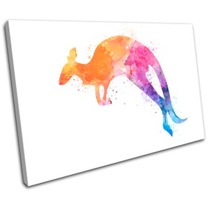 Watercolour Kangeroo Abstract Animals SINGLE  Canvas Art Print Box Framed Picture Wall Hanging