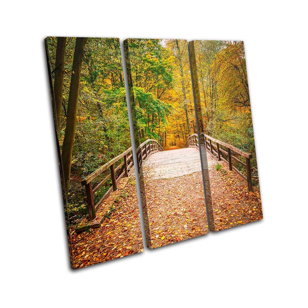 Wooden Forest Bridge Autumn Landscapes TREBLE Canvas Art Print Box ...