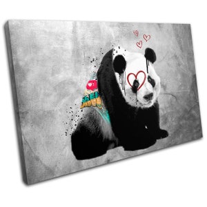 Panda Love Animal Concrete Graffiti SINGLE  Canvas Art Print Box Framed Picture Wall Hanging