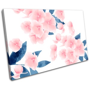 Cherry Blossom Navy Peach Floral SINGLE  Canvas Art Print Box Framed Picture Wall Hanging