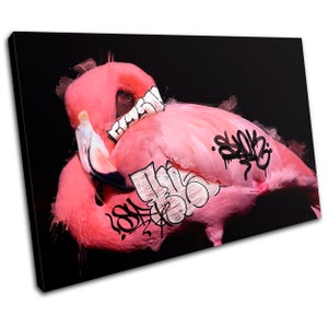 Pink Flamingo Urban Graffiti Animals SINGLE  Canvas Art Print Box Framed Picture Wall Hanging