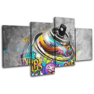 Urban Paint Spray Can Graffiti MULTI  Canvas Art Print Box Framed Picture Wall Hanging