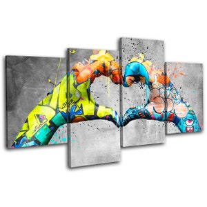 Urban Grunge Love Hands Graffiti MULTI  Canvas Art Print Box Framed Picture Wall Hanging