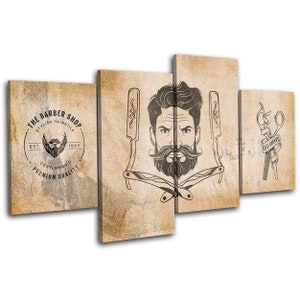 Barber Vintage Male Grooming Bathroom MULTI  Canvas Art Print Box Framed Picture Wall Hanging