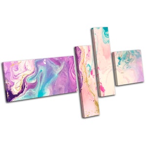 Watercolour Marble Abstract Fashion MULTI  Canvas Art Print Box Framed Picture Wall Hanging