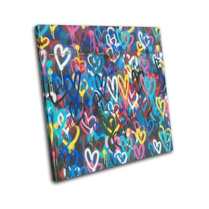 Colourful Pop Hearts Love Graffiti SINGLE  Canvas Art Print Box Framed Picture Wall Hanging