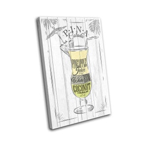 Pina Colada Cocktail Alcohol Vintage SINGLE  Canvas Art Print Box Framed Picture Wall Hanging