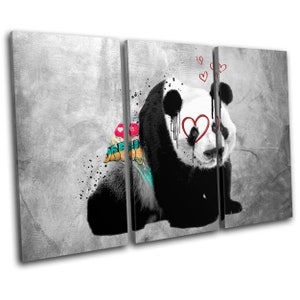 Panda Love Animal Concrete Graffiti TREBLE  Canvas Art Print Box Framed Picture Wall Hanging