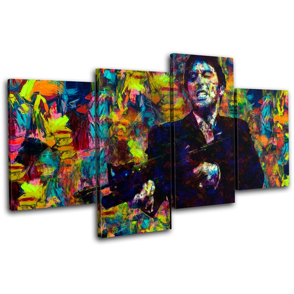 Scarface Movie Al Pacino Colourful Paint Style Abstract Grunge Iconic Celebrities Canvas Art Print Box Framed Picture Wall Hanging
