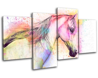 Horse Equestrian Colourful Animals MULTI  Canvas Art Print Box Framed Picture Wall Hanging