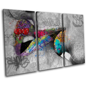 Lesbian Kiss Urban Graffiti TREBLE  Canvas Art Print Box Framed Picture Wall Hanging