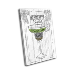 Margarita Cocktail Alcohol Bar Vintage SINGLE  Canvas Art Print Box Framed Picture Wall Hanging