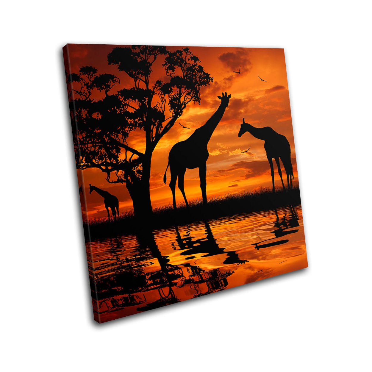 Giraffe African Sunset Silhouette Animals Canvas Art Print Box Framed Picture Wall Hanging