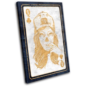 Poker Card Skull Queen of Clubs Gaming SINGLE  Canvas Art Print Box Framed Picture Wall Hanging