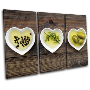 Olive Meditteranean Oil Food Kitchen TREBLE  Canvas Art Print Box Framed Picture Wall Hanging