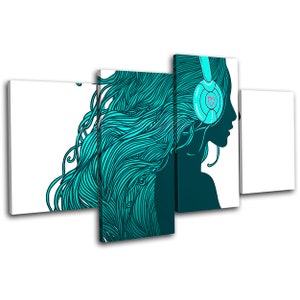 Girl Headphones DJ Club Heart Fashion MULTI  Canvas Art Print Box Framed Picture Wall Hanging