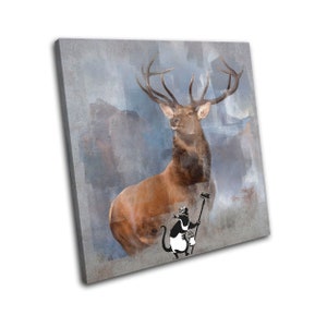 Stag Monarch Glen Banksy Painter Urban SINGLE  Canvas Art Print Box Framed Picture Wall Hanging