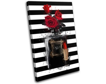 Makeup Perfume Dressing Room Red Floral SINGLE  Canvas Art Print Box Framed Picture Wall Hanging