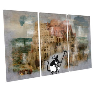 Tower of Babel Banksy Painter Urban TREBLE  Canvas Art Print Box Framed Picture Wall Hanging