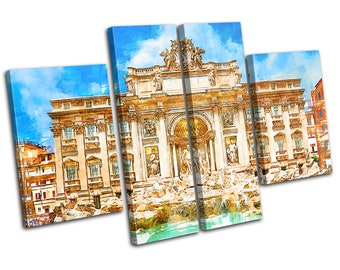 Rome Trevi Fountain Italy Landmarks MULTI  Canvas Art Print Box Framed Picture Wall Hanging