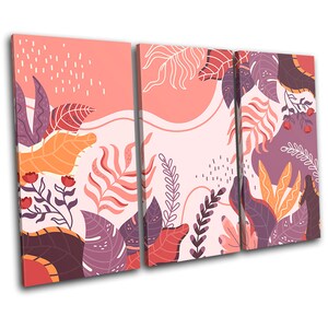Floral Exotic Leaf Purple Abstract TREBLE  Canvas Art Print Box Framed Picture Wall Hanging