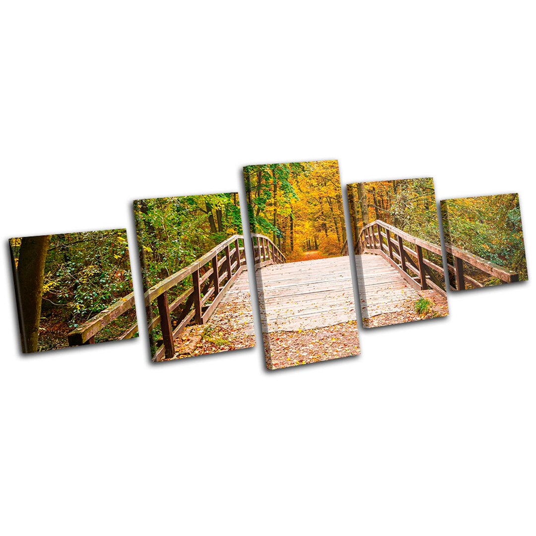 Wooden Forest Bridge Autumn Landscapes MULTI Canvas Art Print Box ...