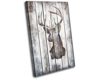 Shabby Chic Stag Wood Effect Gift Deer Animals Canvas Art Print Box Framed Picture Wall Hanging