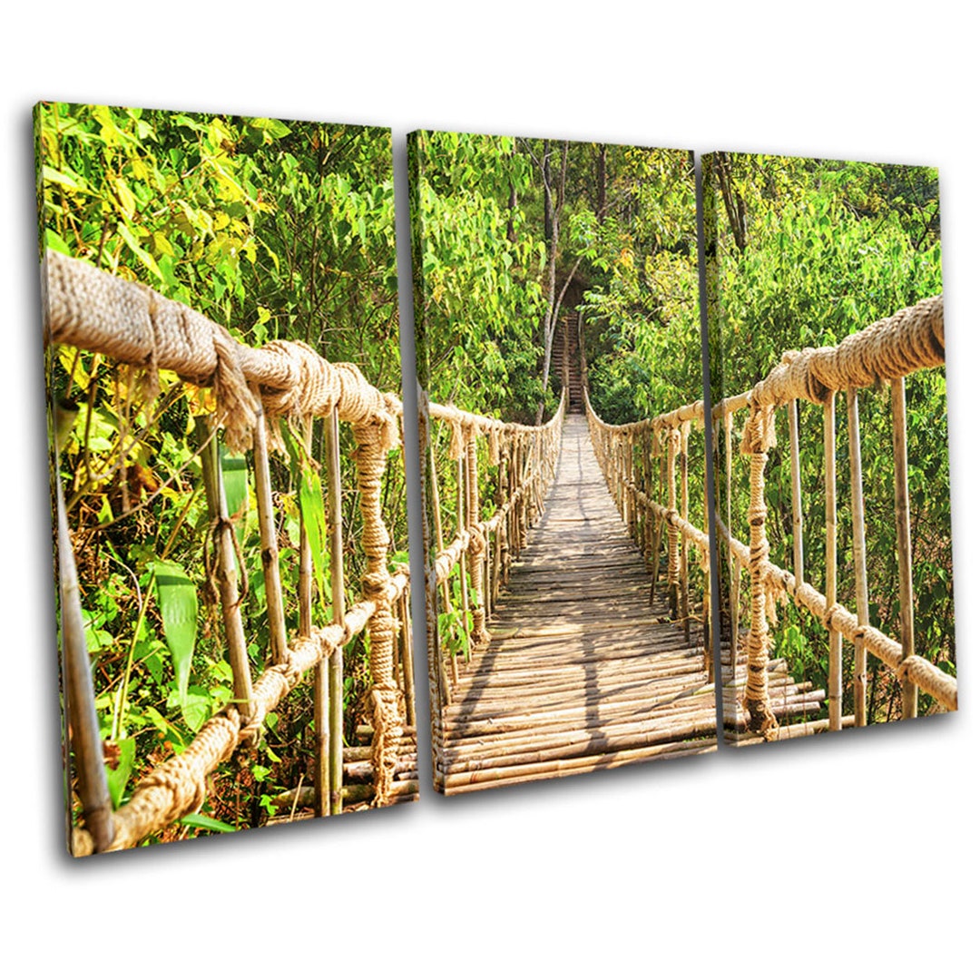 Bamboo Rope Bridge Forest Landscapes TREBLE Canvas Art Print Box Framed  Picture Wall Hanging -  Canada