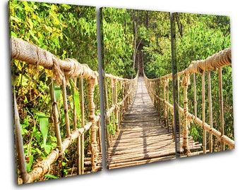 Bamboo Rope Bridge Forest Landscapes TREBLE  Canvas Art Print Box Framed Picture Wall Hanging