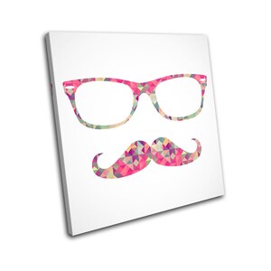 Hipster Mustache Geometric Vintage SINGLE  Canvas Art Print Box Framed Picture Wall Hanging