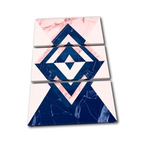Geometric Triangle Navy Peach Abstract TREBLE  Canvas Art Print Box Framed Picture Wall Hanging