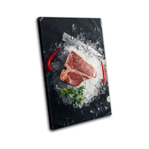 Meat Steak Beef Cow Rare Food Kitchen SINGLE  Canvas Art Print Box Framed Picture Wall Hanging