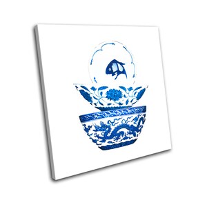 Chinese Plate Bowl Asian Illustration SINGLE  Canvas Art Print Box Framed Picture Wall Hanging