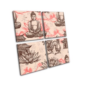 Buddhism Hamsa Fatima Vintage Religion MULTI  Canvas Art Print Box Framed Picture Wall Hanging