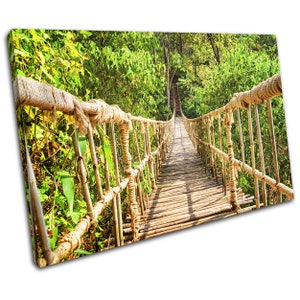 Bamboo Rope Bridge Forest Landscapes SINGLE  Canvas Art Print Box Framed Picture Wall Hanging
