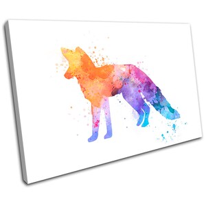 Watercolour Fox Abstract Animals SINGLE  Canvas Art Print Box Framed Picture Wall Hanging